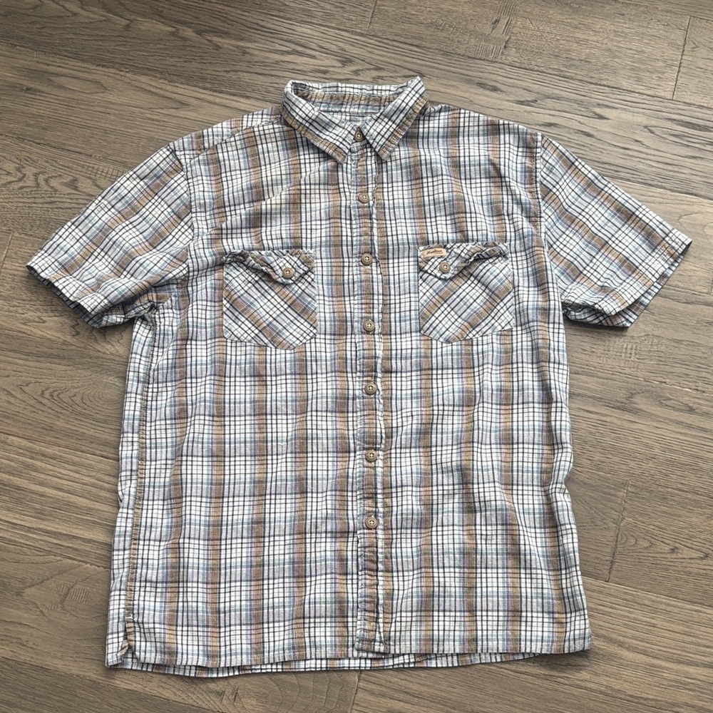 Levi's | Vintage Fit Short-Sleeve Plaid Button-Down 100% Cotton Blue Brown Large